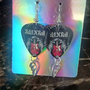 Rock 'N' Roll Guitar Pick Dangle Earrings - Black & Red